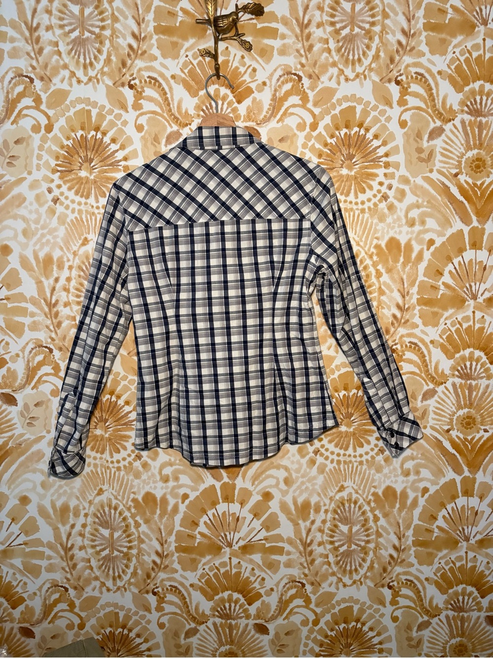 Guess Navy Plaid Fitted Button Down Shirt Y2K Western Women’s Americana - Picture 7 of 12